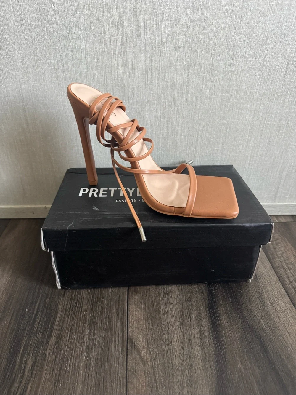 PrettyLittleThing Tan Strappy Lace-Up Stiletto Sandal
